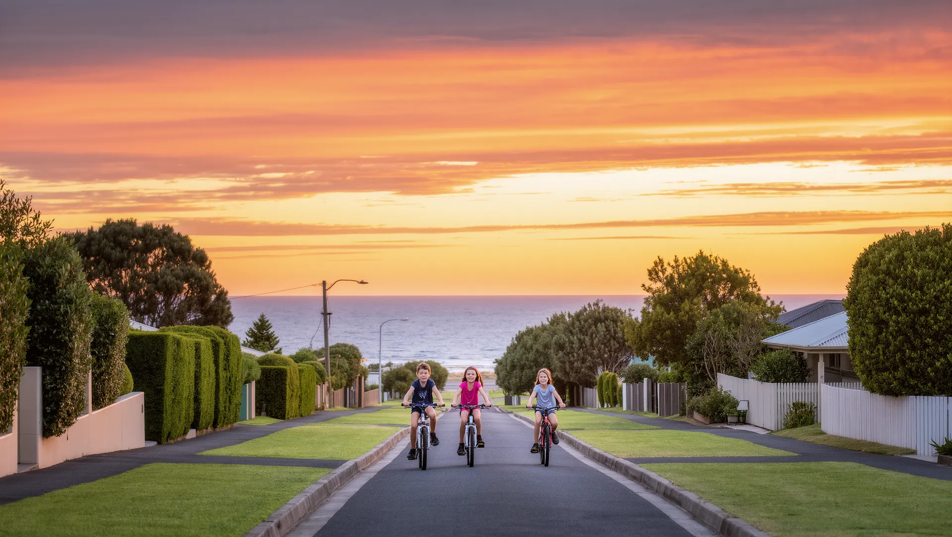 Artist's impression of a residential street at golden hour in the East of Aberline precinct